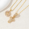2Pcs 2 Styles Brass Pave Clear Cubic Zirconia Initial Pendant Necklace Sets, Golden, Letter Y, 17.72 inch(45cm), 1pc/style
