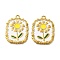 304 Stainless Steel Enamel Pendants, Rectangle with Flower, Ion Plating(IP), Real 18K Gold Plated, White, 26x19x2mm, Hole: 1.8mm