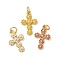 Brass Enamel Pendants, Cross Charms, with Jump Ring, Rack Plating, Long-Lasting Plated, Lead Free & Cadmium Free, Real 18K Gold Plated, Mixed Color, 17.5x11.5x1.5mm, Hole: 3mm