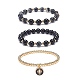 3Pcs 3 Style Natural Eyeless Obsidian & Crackle Agate & Brass Beaded Stretch Bracelets Set BJEW-JB08833-4