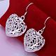 Silver Color Plated Brass Hollow Heart Dangle Earrings EJEW-BB11904-1