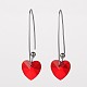 Handmade Heart Glass Dangle Hoop Earrings for Valentine's Day EJEW-JE01665-2