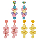 FIBLOOM 3 Pairs 3 Colors Candy Color Acrylic Cluster Dangle Stud Earrings EJEW-FI0001-18-1