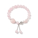 Braccialetto elasticizzato con perline rotonde in quarzo rosa naturale e cuore e patatine BJEW-TA00194-1