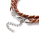 Bracciale avvolgente a due anelli con corda intrecciata in pelle di vacchetta con fermagli in ottone per donna BJEW-JB09111-6