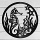Creatcabin Hippocampe décoration murale en métal hippocampe en métal avec panneau mural corail vie marine étoile de mer sculpture suspendue pour plage maison chambre salon intérieur noël Halloween ornements 11.8x11.8 pouce AJEW-WH0286-038-7