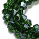 透明電気メッキガラスビーズ連売り  パール光沢メッキ  多面カット  双円錐形  濃い緑  3x2.5mm  穴：0.7mm  約162~185個/連  12.76~14.61インチ（32.4~37.1cm） GLAA-F029-2mm-C25-3