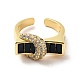 Cubic Zirconia Rectangle with Moon Open Cuff Ring RJEW-C041-06G-01-2