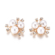 Cabochon in lega, con strass di cristallo e perla imitazione acrilica, fiore, oro chiaro, bianco, 19~20x21~22x10mm