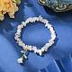Bracelets extensibles en perles de quartz rose naturel avec breloques roses en alliage d'émail BJEW-JB09561-02-3