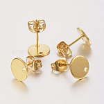 Accessoires de puces d'oreilles en 304 acier inoxydable, avec boucle et plaque plate, poussoirs d'oreilles / fermoirs de boucles d'oreilles, plat rond, or, 8x0.8mm, Trou: 1.2mm, pin: 0.8 mm