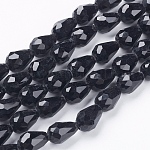 Chapelets de perles en verre, facette, goutte , noir, 11x8mm, Trou: 1mm, Environ 57~59 pcs/chapelet, 26.38~26.77 pouce