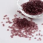 12/0 2mm Transparent Glass Seed Beads, Round, Pale Violet Red, 2mm, Hole: 1mm, about 3100pcs/50g