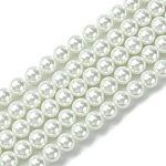 Hebras redondas de perlas de vidrio teñido ecológico, Grado A, cordón de algodón rosca, blanco, 8mm, agujero: 0.7~1.1 mm, aproximamente 52 pcs / cadena, 15 pulgada