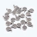 Tibetan Style Alloy Charms, Flat Round with Swirl, Antique Silver, Cadmium Free & Lead Free, 11.8x8x1.5mm, Hole: 1mm