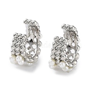 Серьги-каффы из латуни с бусинами из искусственного жемчуга ABS EJEW-D088-16P