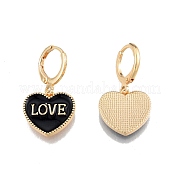 Подвесные серьги с эмалью в форме сердца и надписью love EJEW-N012-108D