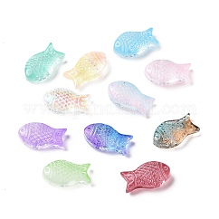 Perlas de vidrio pintado en aerosol transparente, pescado, color mezclado, 15x8x5mm, agujero: 1 mm