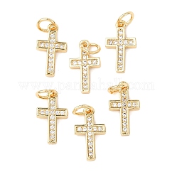 Micro latón cz allanar charms cruz de óxido de circonio cúbico, dorado, 14x8x2mm, anillo de salto: 7x0.8 mm
