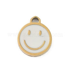 Ciondoli in acciaio inossidabile smaltato 304, ciondoli per il viso sorridente, vero placcato oro 18k, placcatura ionica (ip), bianco, 9x8x1mm, Foro: 0.6 mm