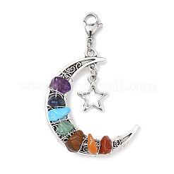 Chakra avvolto in filo sintetico e scaglie di pietra mista naturale e decorazioni in lega con ciondolo luna/stella&nbsp;HJEW-JM01574-01