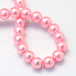 Hilos de cuentas redondas de perlas de vidrio nacaradas con pintura para hornear&nbsp;HY-Q003-12mm-53