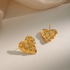Pendientes de botón con forma de corazón texturizado de acero inoxidable 304 para mujer&nbsp;ZO7901-1