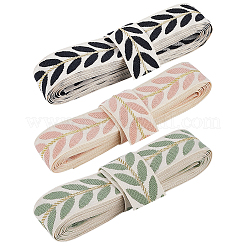 3 écheveau de rubans jacquard en polyester à motif de feuilles&nbsp;SRIB-CY0001-45