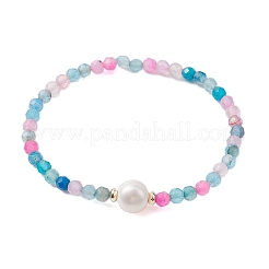 Pulseras elásticas con cuentas de ágata natural redonda facetada de 8 mm (teñidas y calentadas)&nbsp;BJEW-JB10479