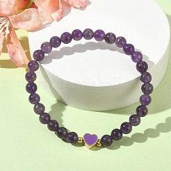 Braccialetti elasticizzati con perline rotonde di ametista naturale&nbsp;BJEW-JB09881-01