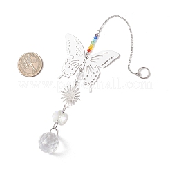 Hängende Sonnenfänger aus Glasperlen und 201 Edelstahl-Schmetterlingen&nbsp;HJEW-JM04761-01