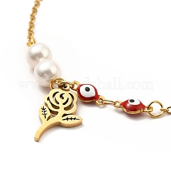 Tobillera con eslabones mal de ojo con perlas y esmalte ccb&nbsp;AJEW-C021-05G