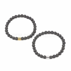 2pcs ensemble de bracelets extensibles en hématite synthétique et pierre de lave naturelle 2 couleurs&nbsp;BJEW-JB08066