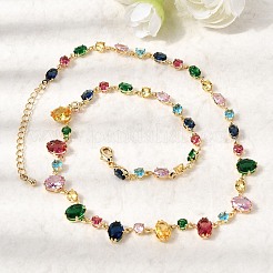 Messing pflastern bunte Zirkonia geometrische Link Kette Halsketten&nbsp;NJEW-C111-03B