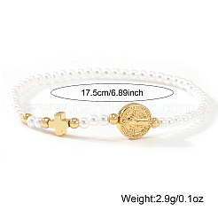 Verstellbare weiße runde Armbänder mit Imitationsperlen und Messingkreuz in Form des Heiligen Benedikt&nbsp;MA5671