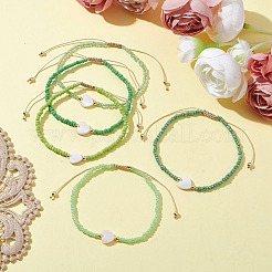 Set di 5 braccialetti con perline intrecciate a forma di cuore e semi di conchiglia naturale in 5 colori&nbsp;BJEW-JB10039-03