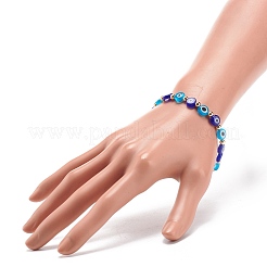 Malocchio di lampwork e braccialetto elasticizzato in ottone per le donne&nbsp;BJEW-JB08386-02
