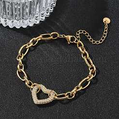 Pulseras de eslabones de rhinestone de acero inoxidable 304&nbsp;BJEW-P396-01D-G