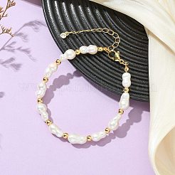 Armbänder aus natürlichen barocken Keshi-Perlen und Messingperlen für Damen&nbsp;BJEW-JB13957
