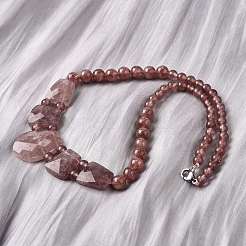 Natürliche Erdbeerquarz facettierte Lätzchen abgestufte Perlenketten für Frauen&nbsp;NJEW-B128-01L