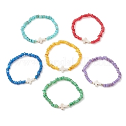 6 bracelet extensible en perles de coquillages d'eau douce naturels de 6 couleurs&nbsp;BJEW-JB12725
