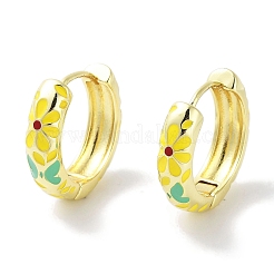 Creolen aus echtem 18 Karat vergoldetem Messing mit Emaille-Blumenmuster für Damen&nbsp;EJEW-L269-115G