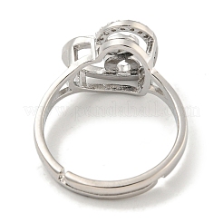 Anelli regolabili da donna a cuore con portalettere placcati in ottone con micro pavè di zirconi cubici&nbsp;RJEW-I105-06P-S