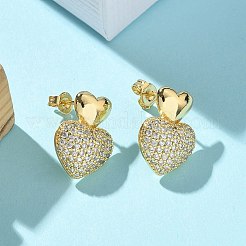 Aretes de circonita cúbica transparente con micropavé de latón para mujer&nbsp;EJEW-U034-01G-01