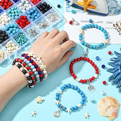 Kits de fabrication de bijoux en pierre de lave naturelle et perles de turquoise synthétiques et en verre&nbsp;DIY-YW0011-04