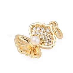 Micropavé de latón con circonitas cúbicas y dijes de perlas de plástico&nbsp;KK-Q096-06G