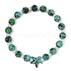 Pulseras elásticas de turquesa sintética teñida y perlas de imitación de plástico ABS para mujer&nbsp;BJEW-JB13642