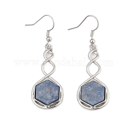 Orecchini pendenti esagonali in avventurina blu naturale&nbsp;EJEW-K298-01P-07