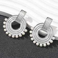 Pendientes de acero inoxidable 304 con perlas de imitación ABS&nbsp;EJEW-M069-02P