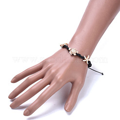 Verstellbare synthetische türkisfarbene (gefärbte) geflochtene Perlenarmbänder&nbsp;BJEW-JB04269-02
